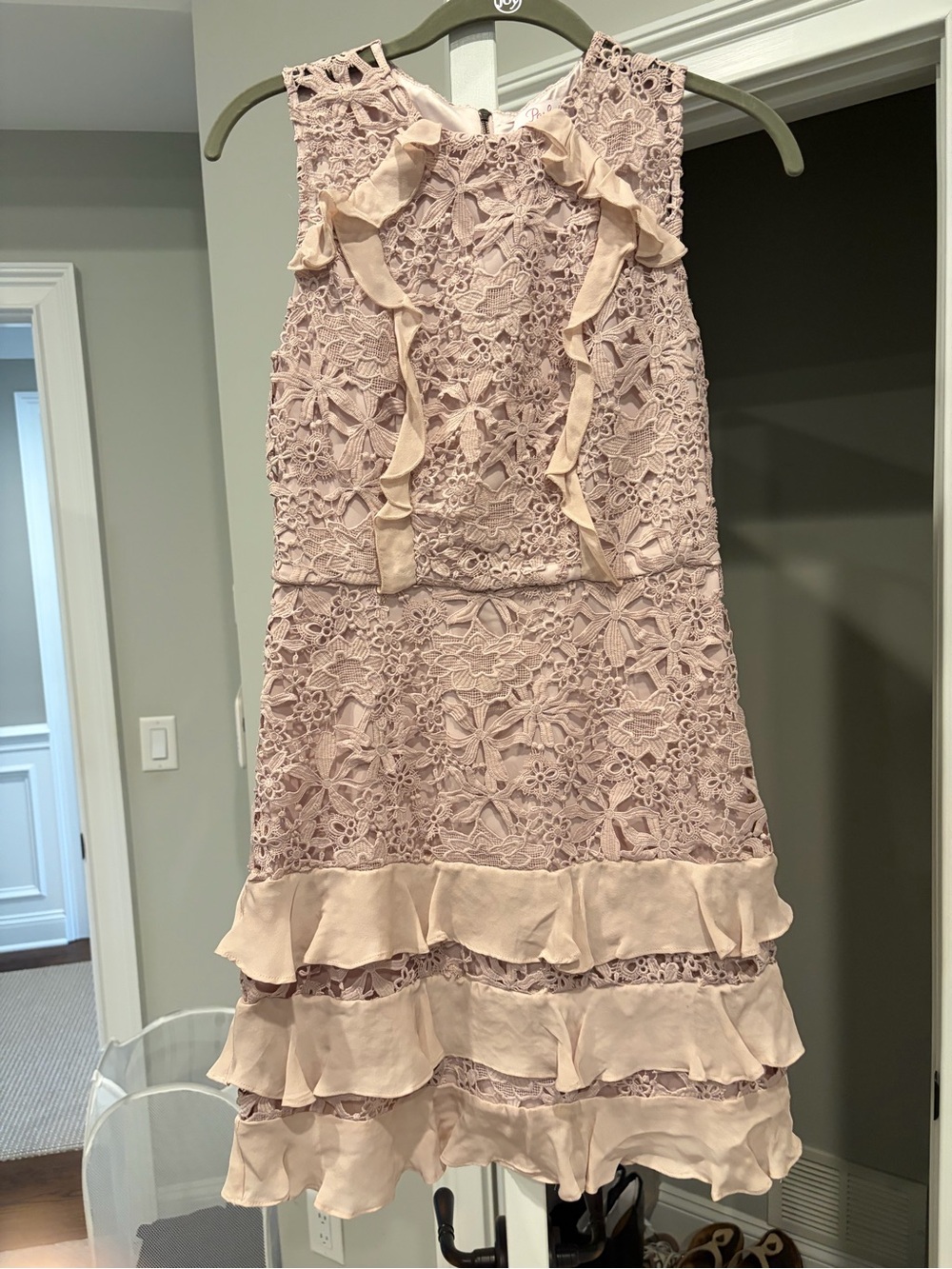 Womens Lace Ruffle Dress in Blush Pink